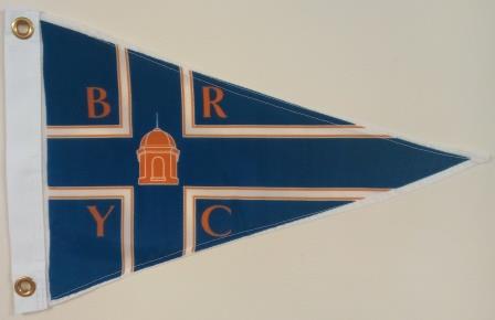 Burgee: Copper color Boca Raton Yacht Club Acronym with BRHS logo embroidered on blue & white nylon material
